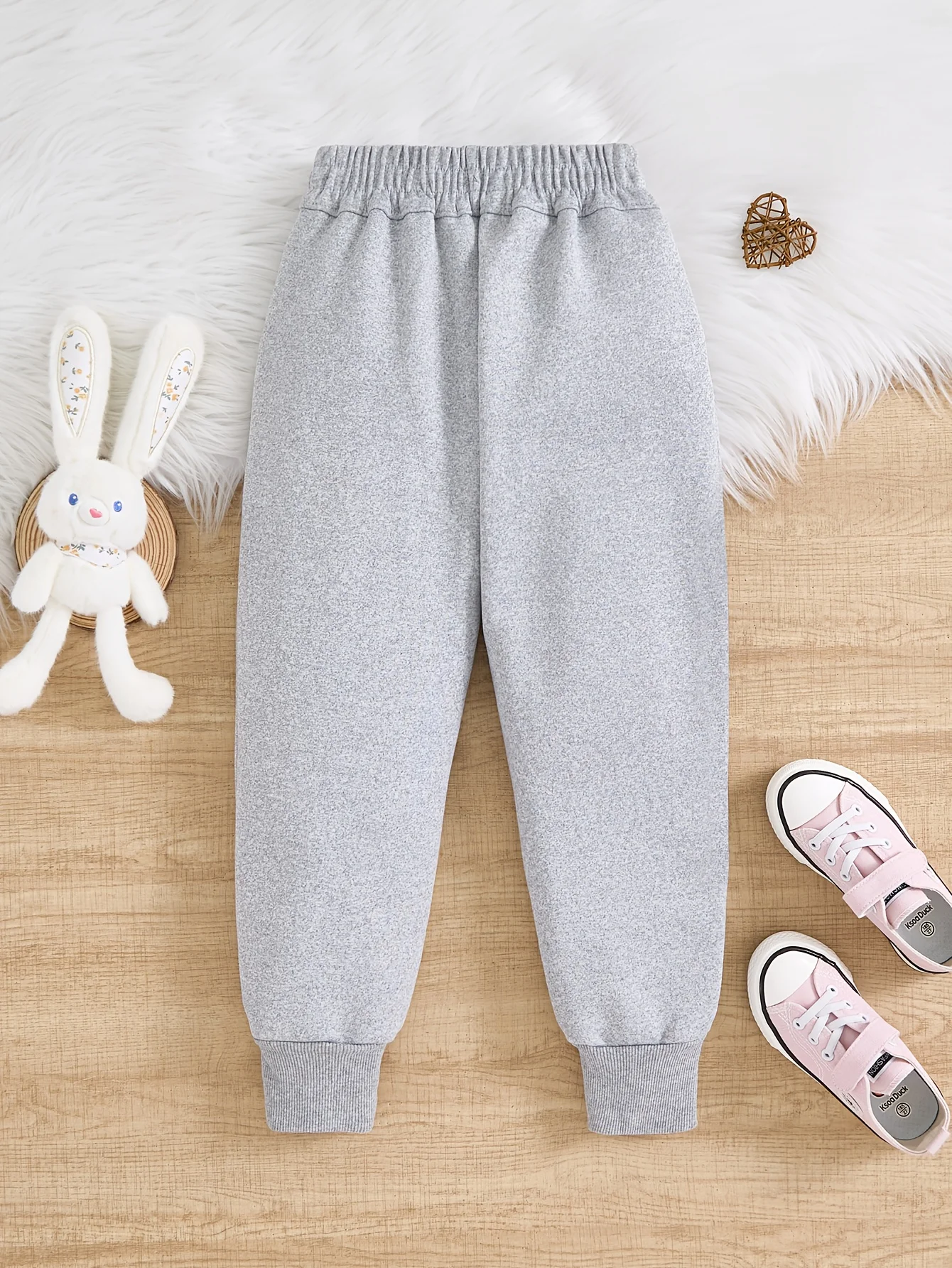 Girls Warm-Padded Long Pants Autumn Winter Rabbit Patterned Trousers for Kids.Full elastic waistband - Image 2