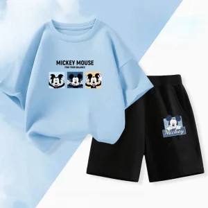Summer Baby Girl Boy Clothes Set Children Disney Mickey Printing T-shirt and Short Two Pieces Suit Kid Shorts Sleeve Tracksuit