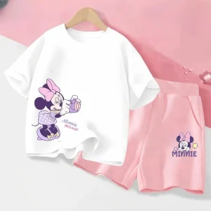 Summer Baby Girl Boy Clothes Set Children Disney Minnie Printing T-shirt and Short Two Pieces Suit Kid Shorts Sleeve Tracksuit
